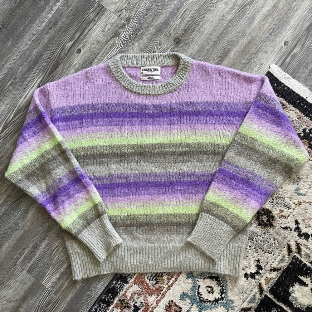 Anthropologie Essentiel Antwerp Purple Green Como Stripe Mohair Crew - Picture 2 of 7